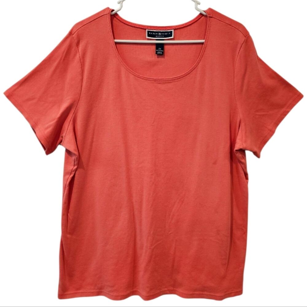 Karen Scott Soft Pink Scoop Neck Short Sleeve Tee Shirt 2X